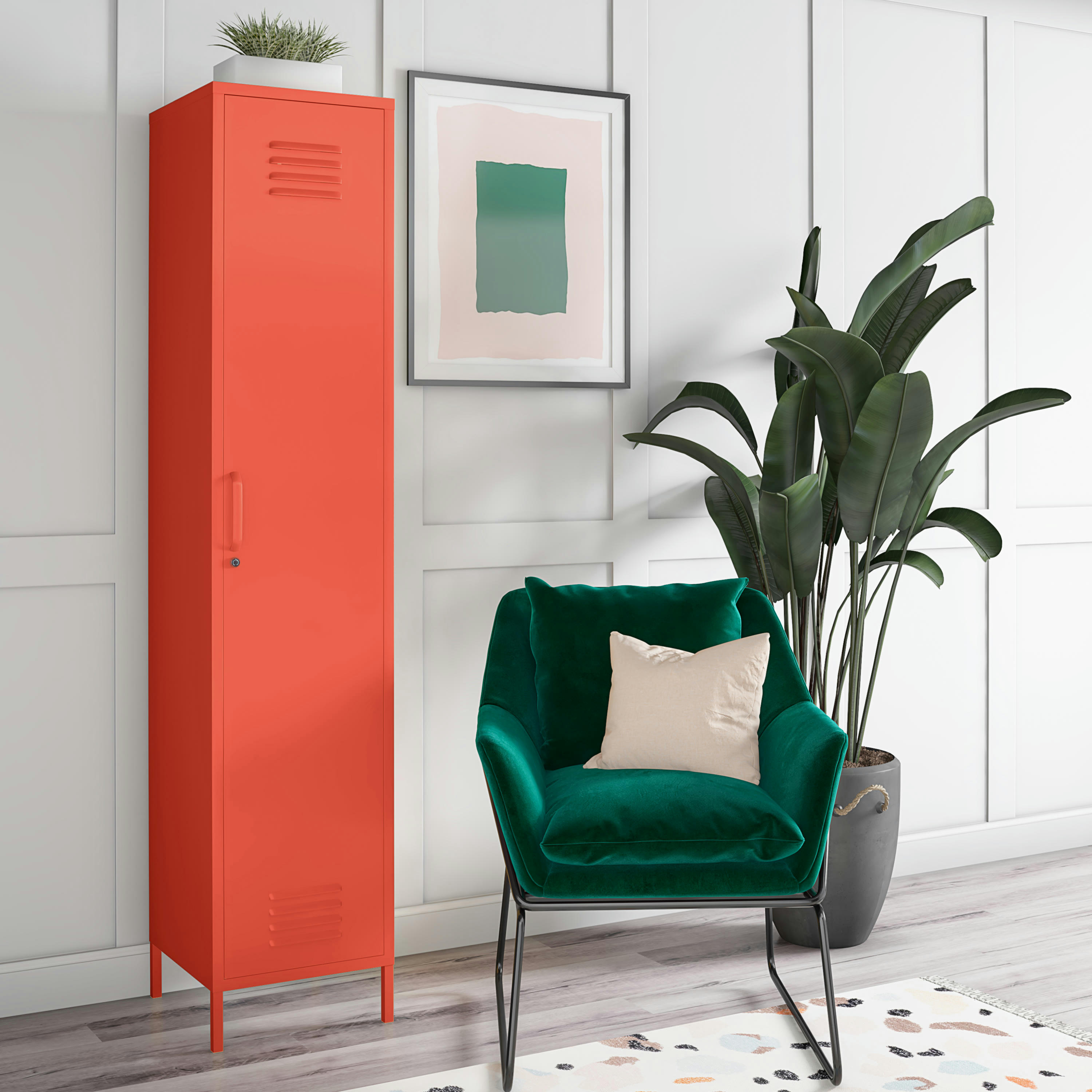 CACHE - Armoire haute avec 1 porte en métal orange