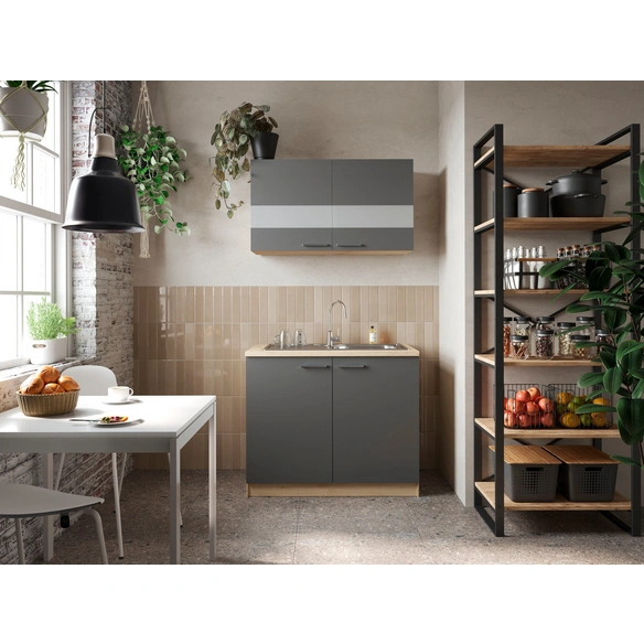 Pantry-Küche »Merle«, BxHxT: 100 x 200 x 200 cm, grau