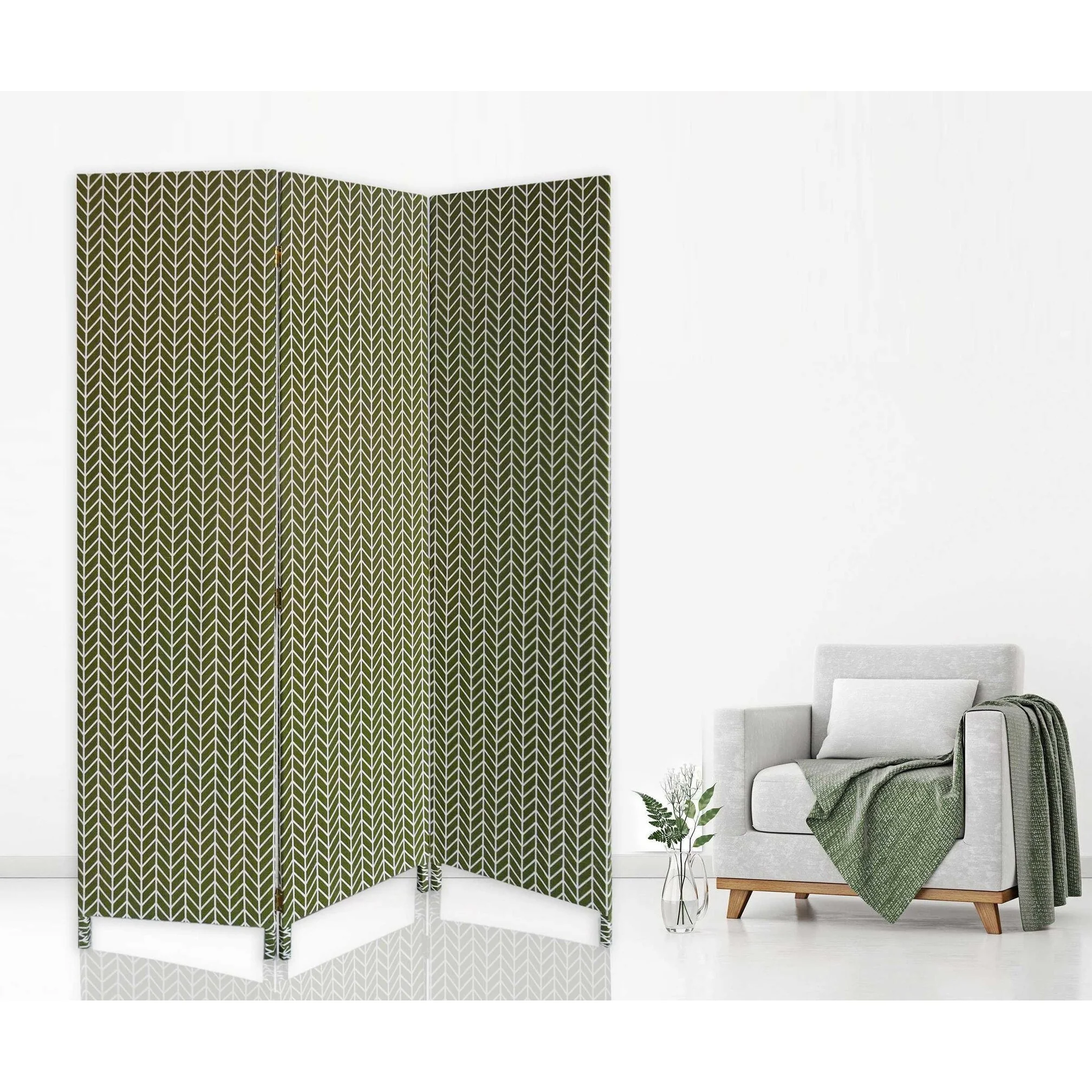 3 Panel Green Soft Fabric Finish Room Divider