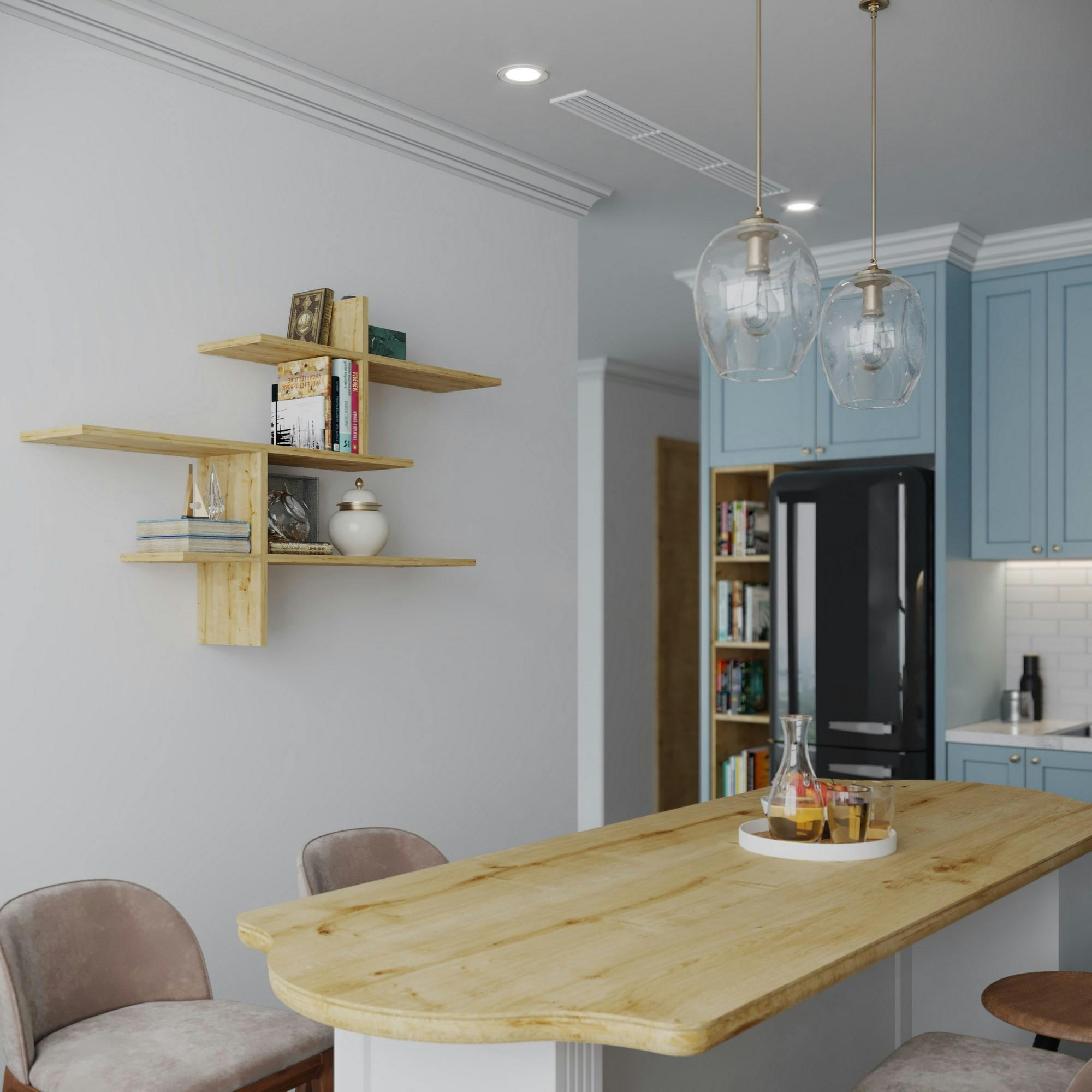 Étagère murale design effet bois clair - 3 plateaux croisés MARFA