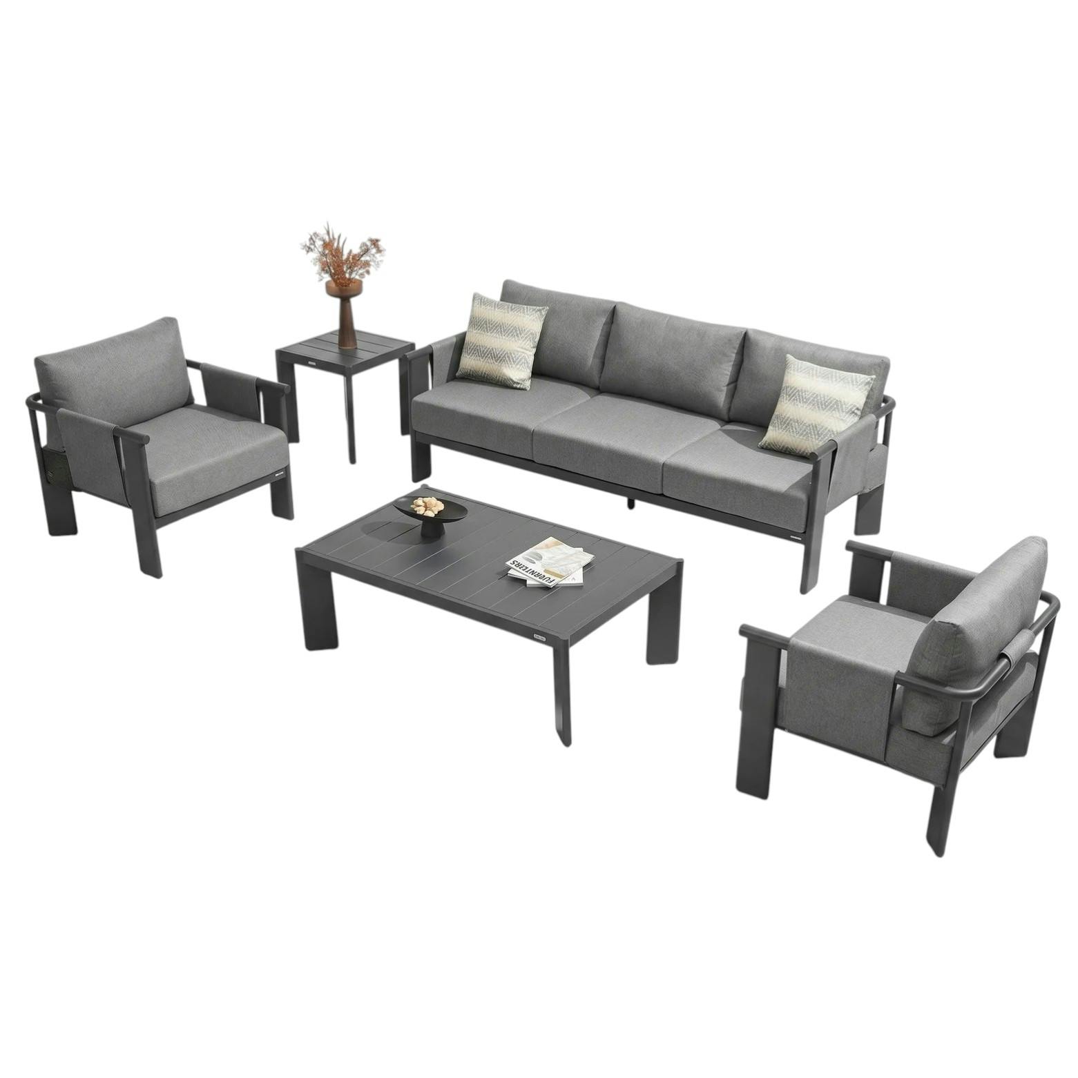 Salon de jardin 5 places complet en aluminium LIGO