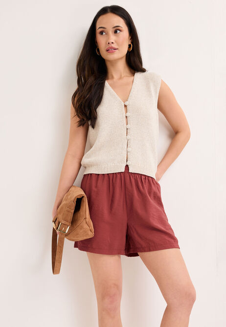 Womens Oatmeal Linen Blend Knitted Waistcoat