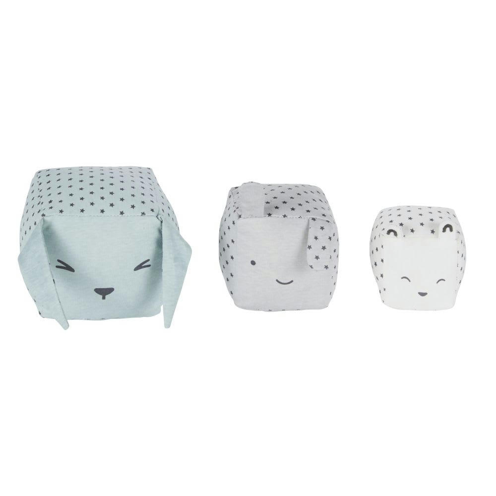 - Cubes à empiler imprimé visage rose, vert, blanc et noir (X3)