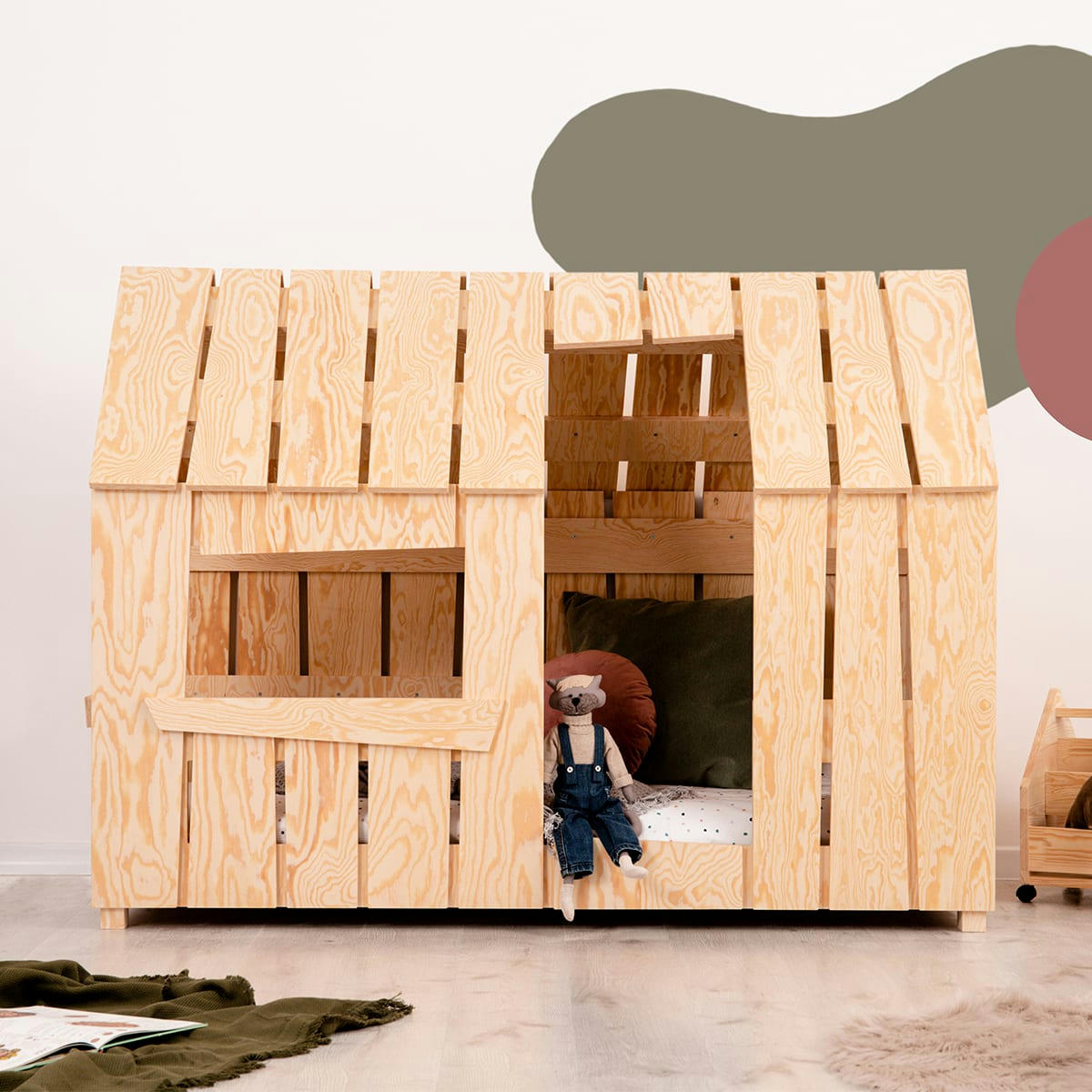 MATHIEU - Lit cabane 90x190 sommier inclus naturel