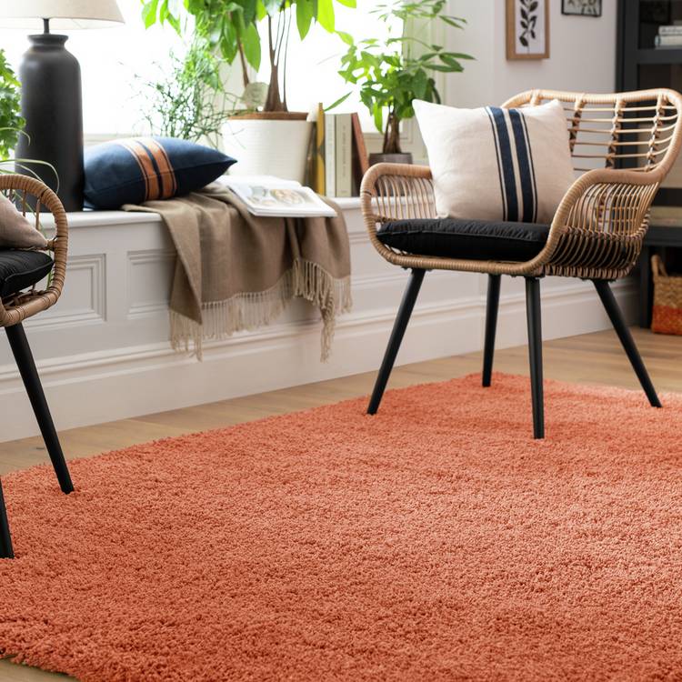 Habitat Noodle Plain Terracotta Shaggy Rug - 120x170cm