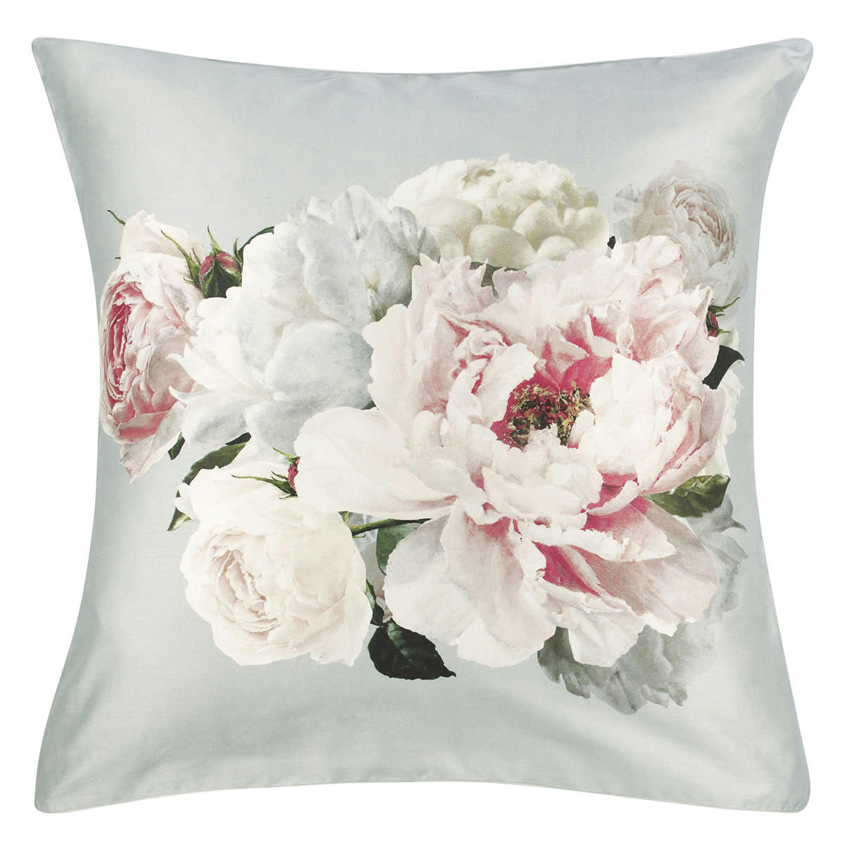 PEONIA GRANDE - Taie d'oreiller imprimée en satin de coton gris