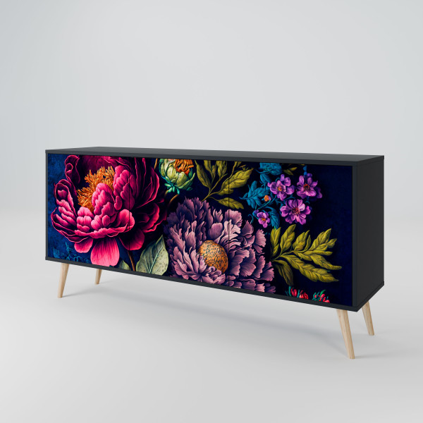 BLOOMING ELEGANCE Komoda 3 drzwi Czarna-Bukowa skośna