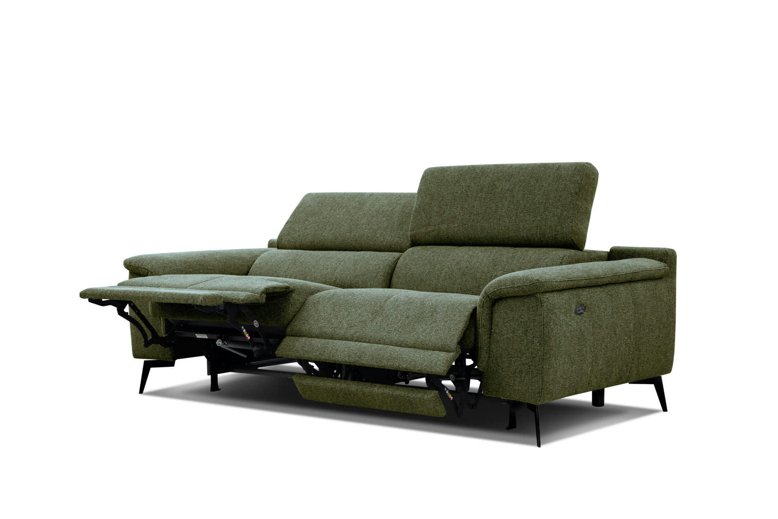 FIERO - Canapé droit 3 places XXL avec 2 relax  électriques tissu vert