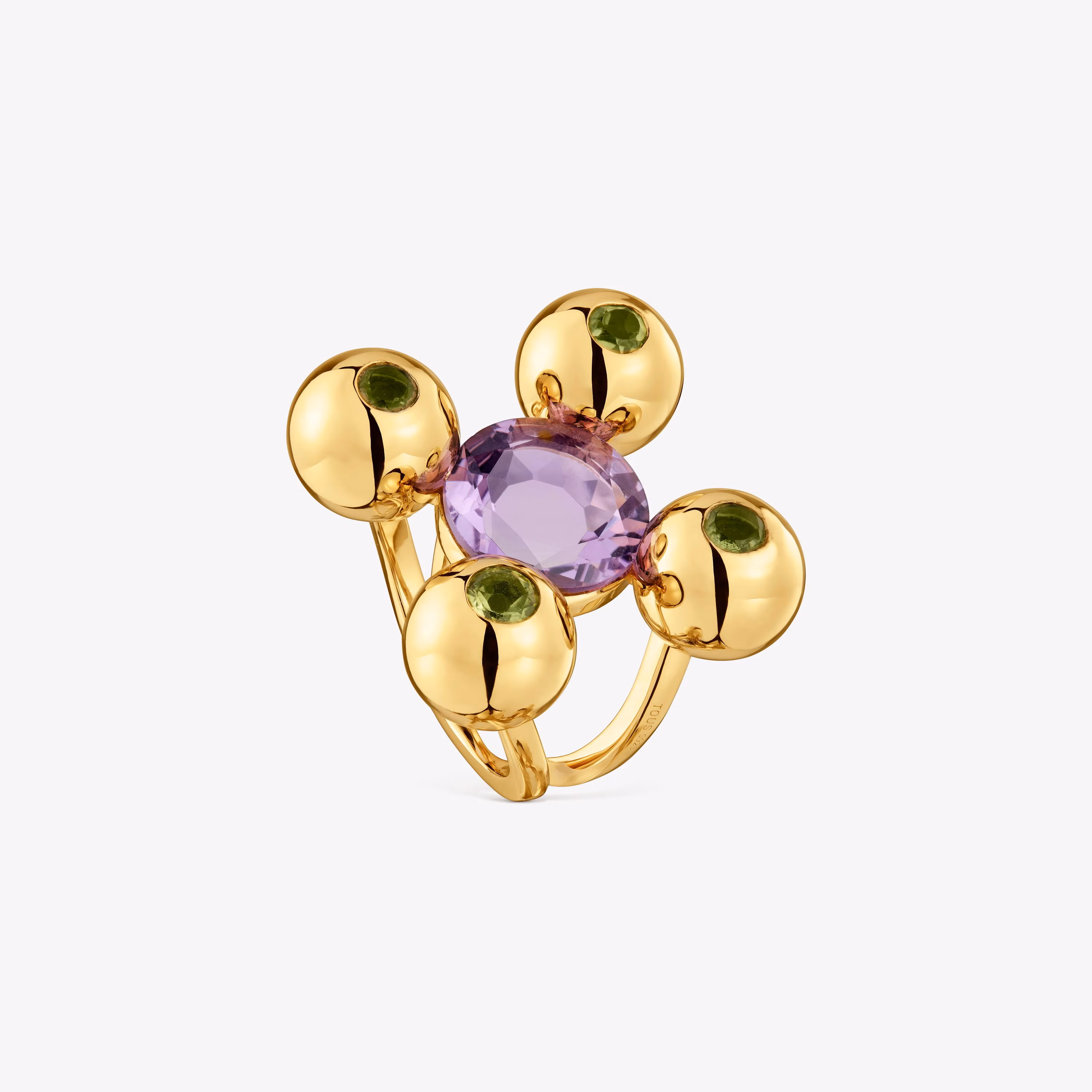 Anillo mediano con baño de oro 18 kt sobre plata, amatista y peridoto Sugar Party