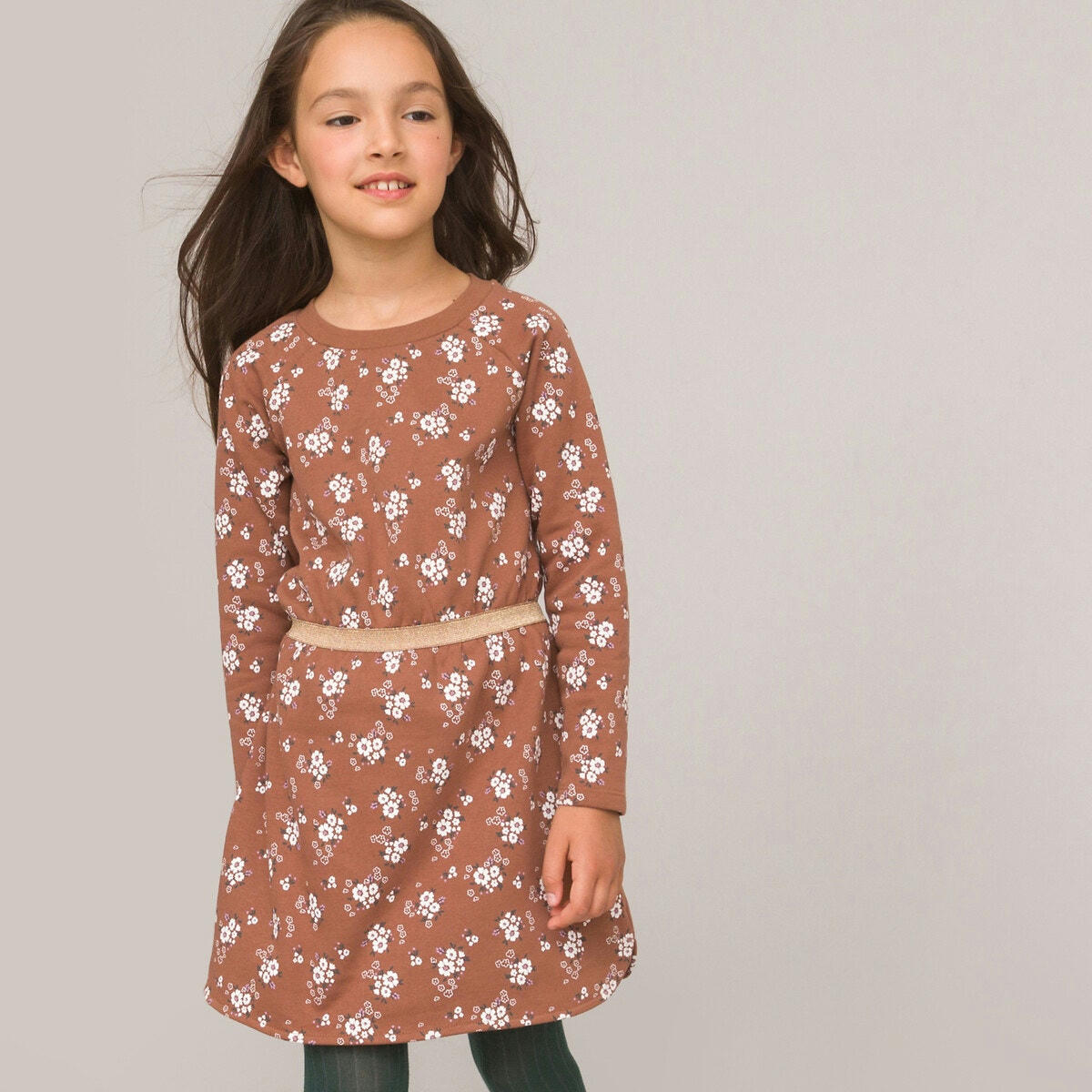 Robe manches longues molleton, motif floral