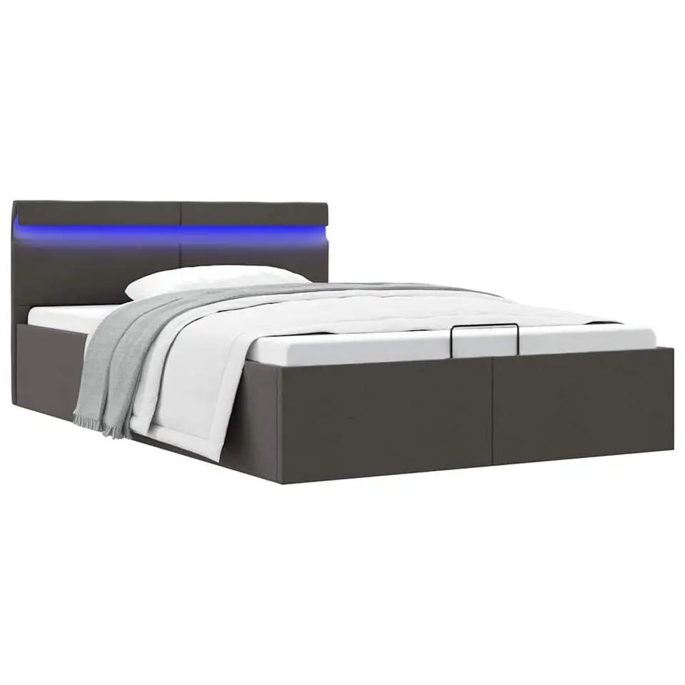 vidaXL - Bed met opbergruimte en LED - Donkergrijs - Stof - 140x200 cm