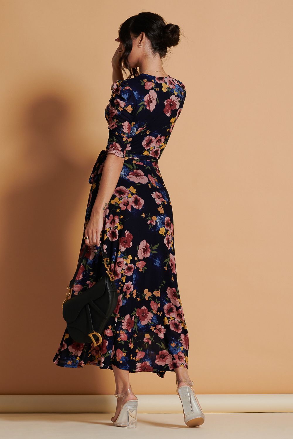 Jolie Moi Qaliyah Wrap Front Mesh Maxi Dress