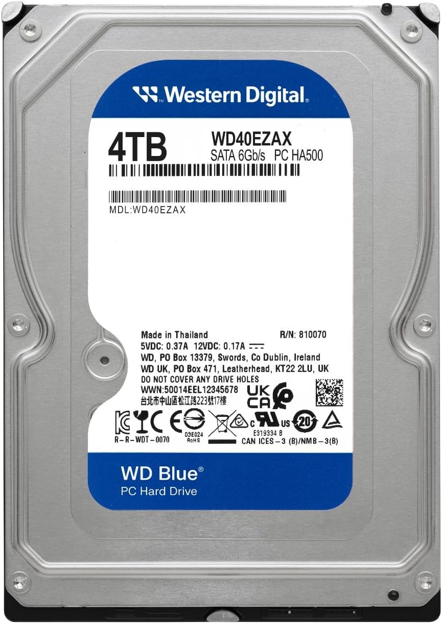 Western Digital 4TB WD Blue PC Internal Hard Drive HDD - 5400 RPM, SATA 6 Gb/s, 256 MB Cache, 3.5 - WD40EZAX