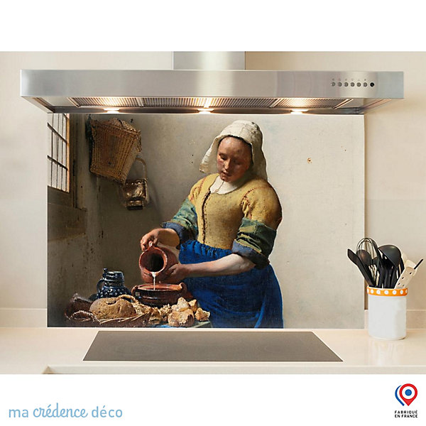 Crédence cuisine fond de hotte La laitière, Vermeer - Verre trempé - L 70 cm x H 60 cm - MaCrédenceDéco