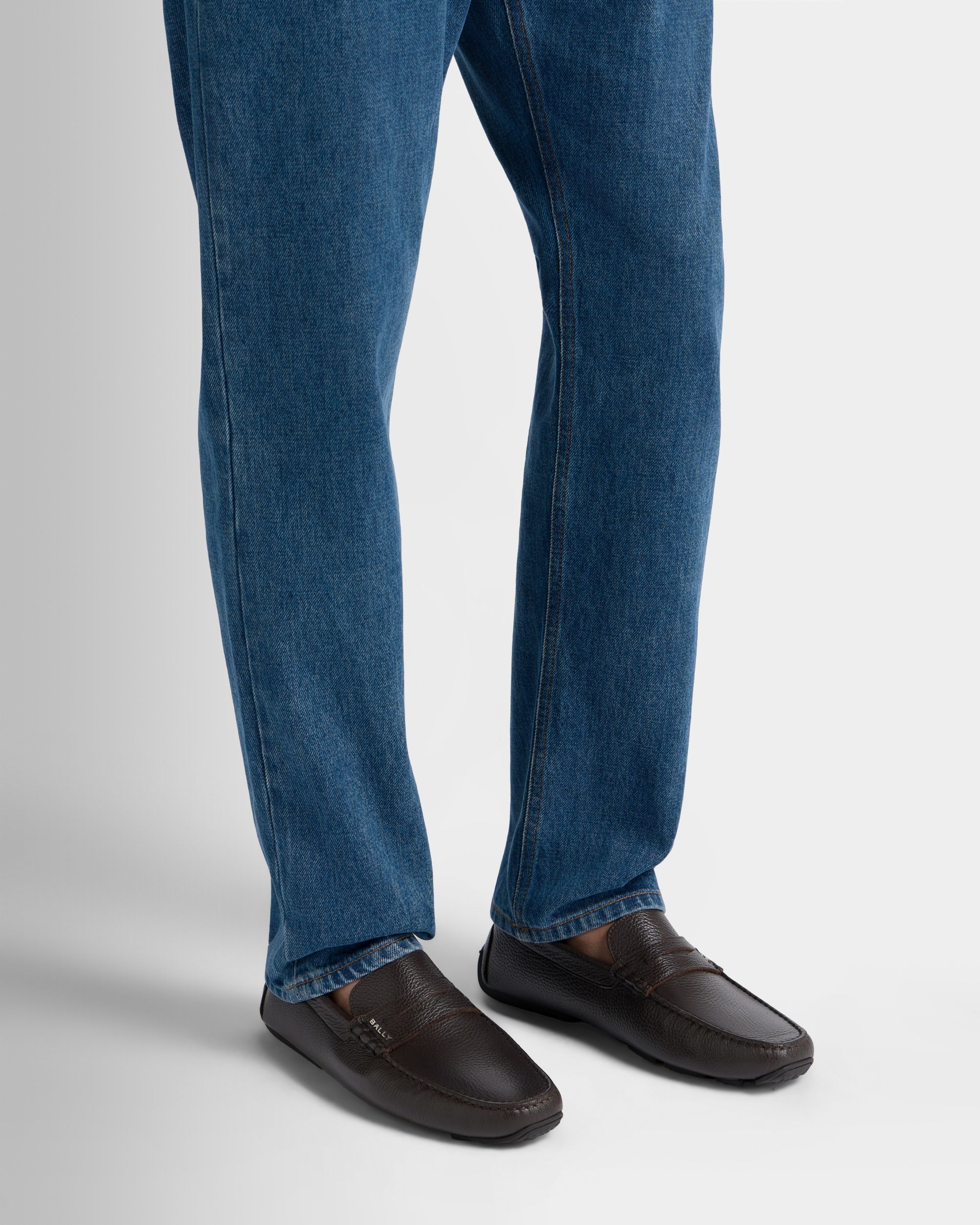 Pilot Driver-Schuh aus genarbtem Leder in Braun