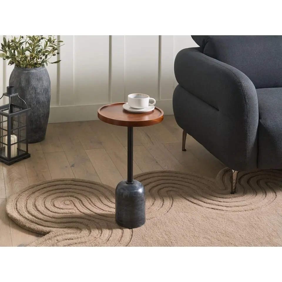 RAINY - Bijzettafel - Bruin/Zwart - Mangohout/Metaal/Marmer