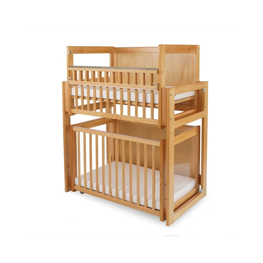 Modular Dual Level Slatted Crib with Acrylic Panels, Brown and Clear