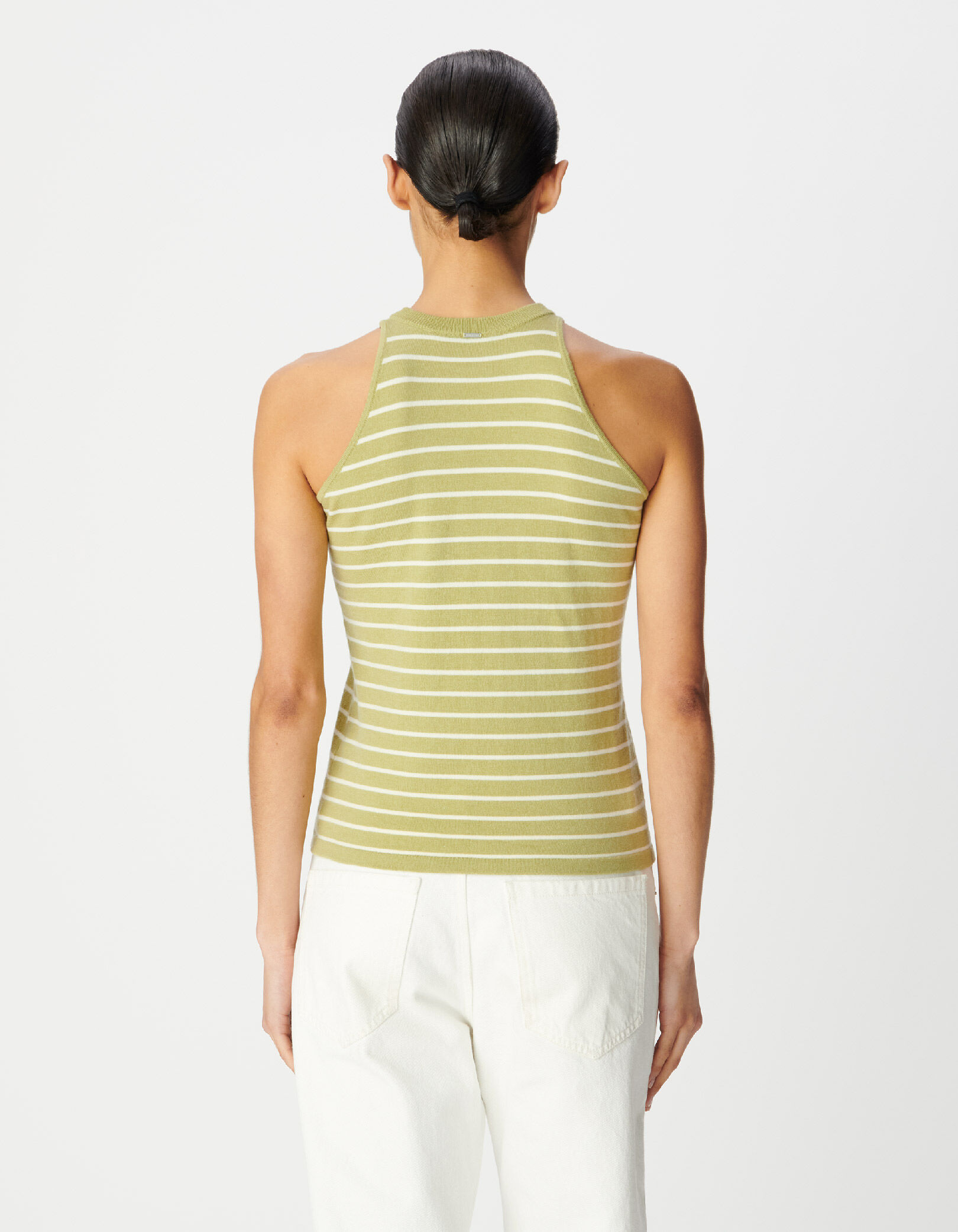 Pull sans manches vert motif rayures Femme