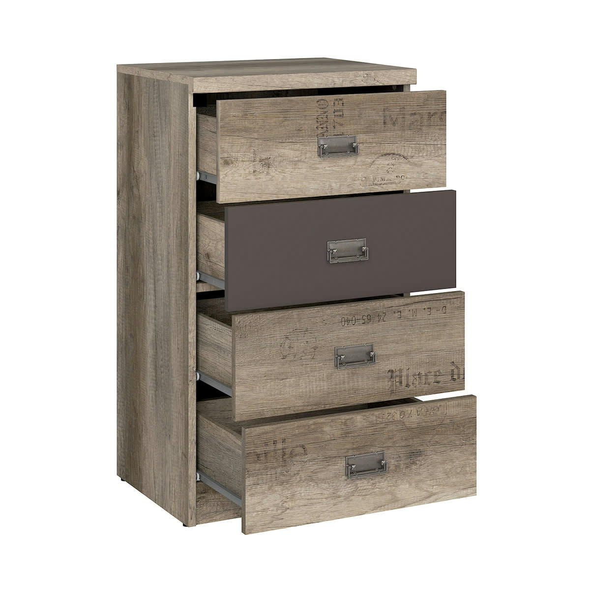 - Chiffonnier 4 tiroirs stratifiés naturel et gris