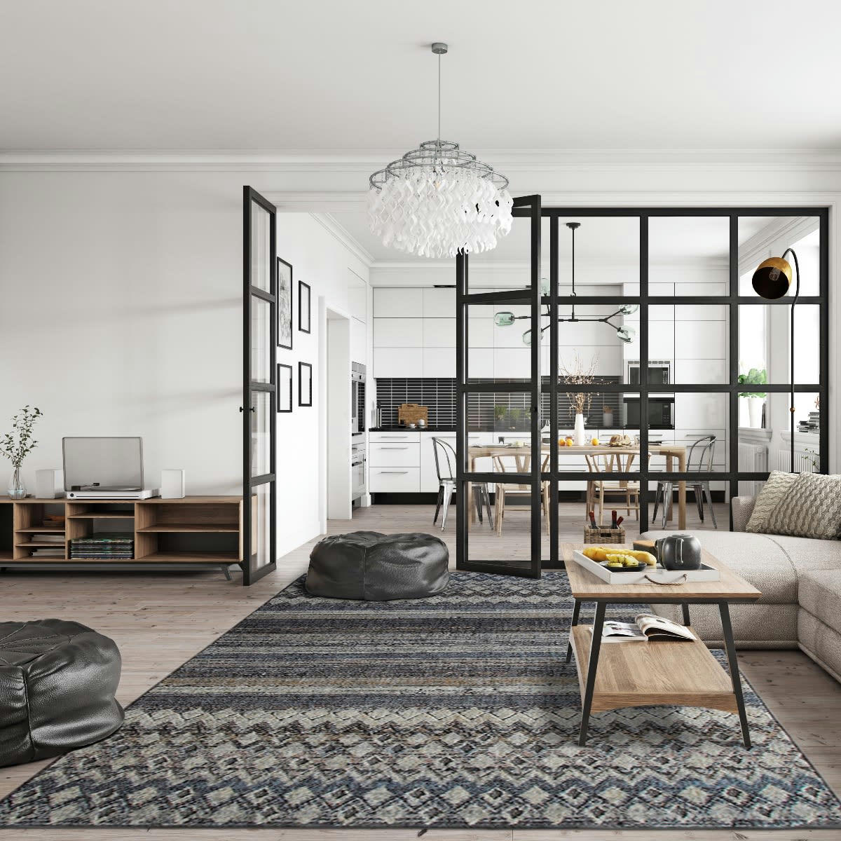 RECYCLE - Tapis extra-doux motif horizon gris noir beige 160x230