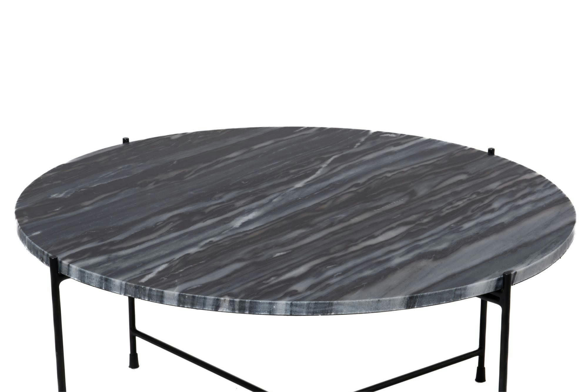 MELBA - Table basse ronde en marbre et pieds en métal noir D70
