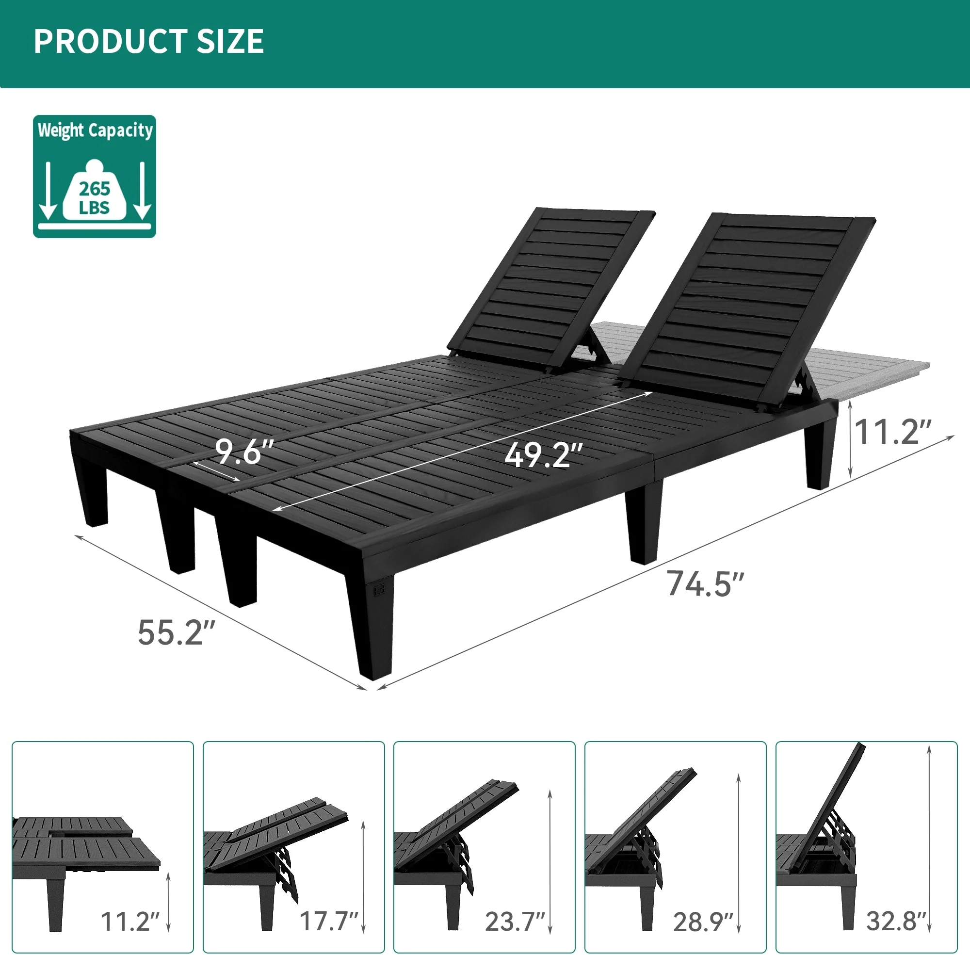 Reclining Outdoor Double Chaise Lounge（Double Chaise）