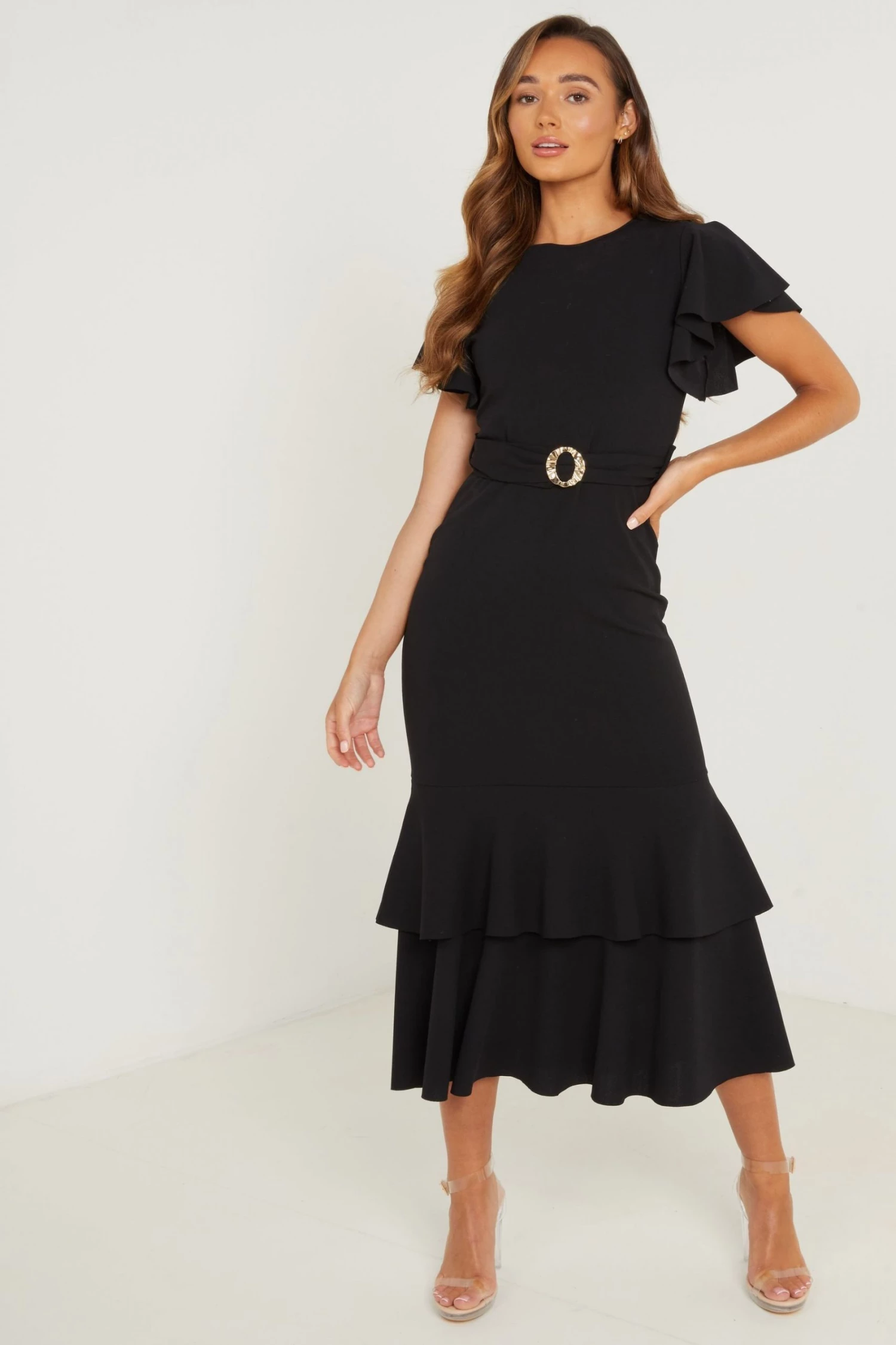 Quiz Black Frill Hem Maxi Dress