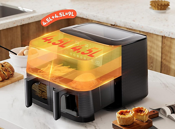 Air Fryer avec Fenêtre de Visualisation, Friteuse sans Huile avec 2 Tiroir, 9-in-1 Programmes de Cuisson, écran Tactile