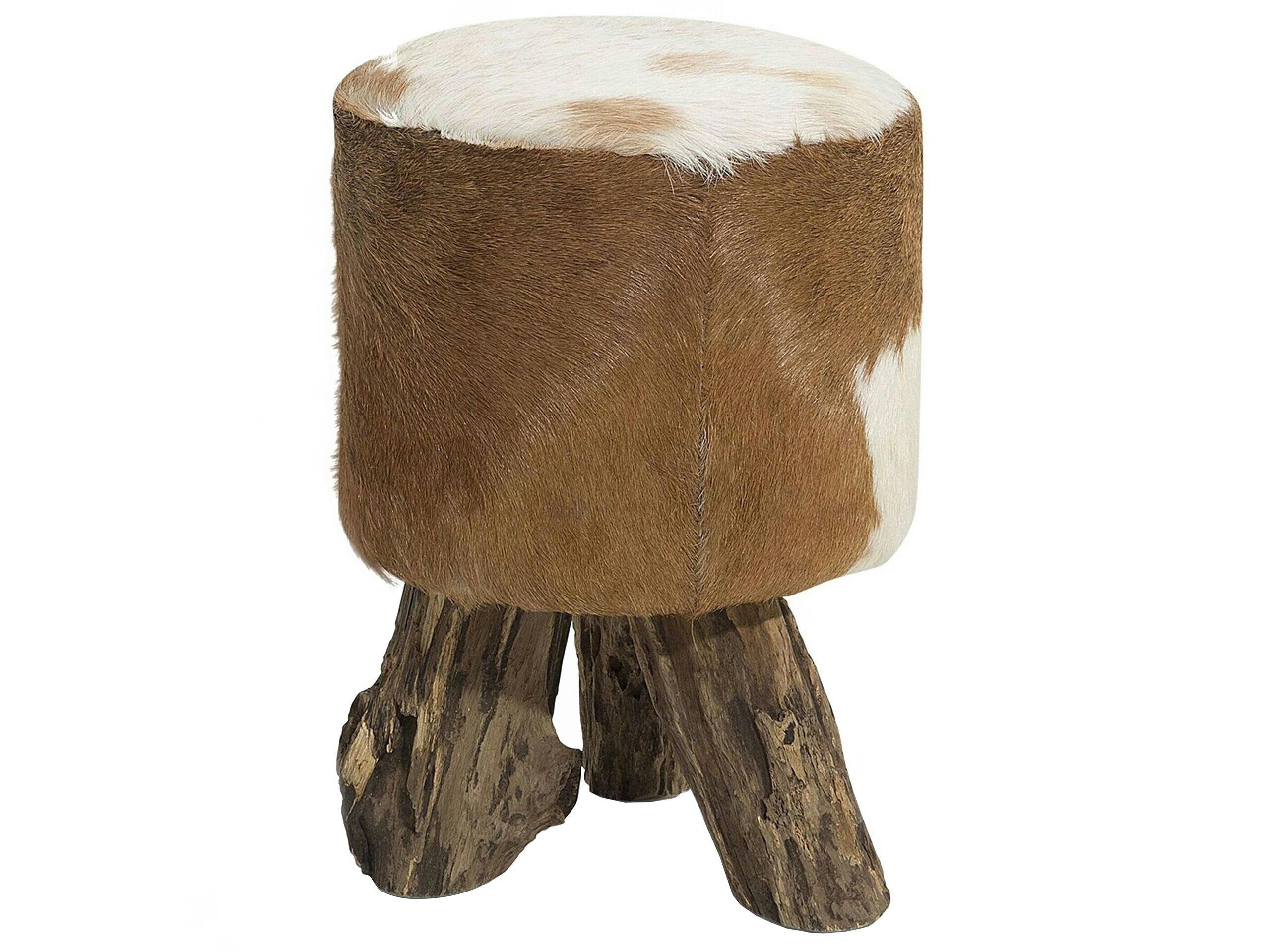 KENT - Tabouret brun en teck et cuir de chèvre