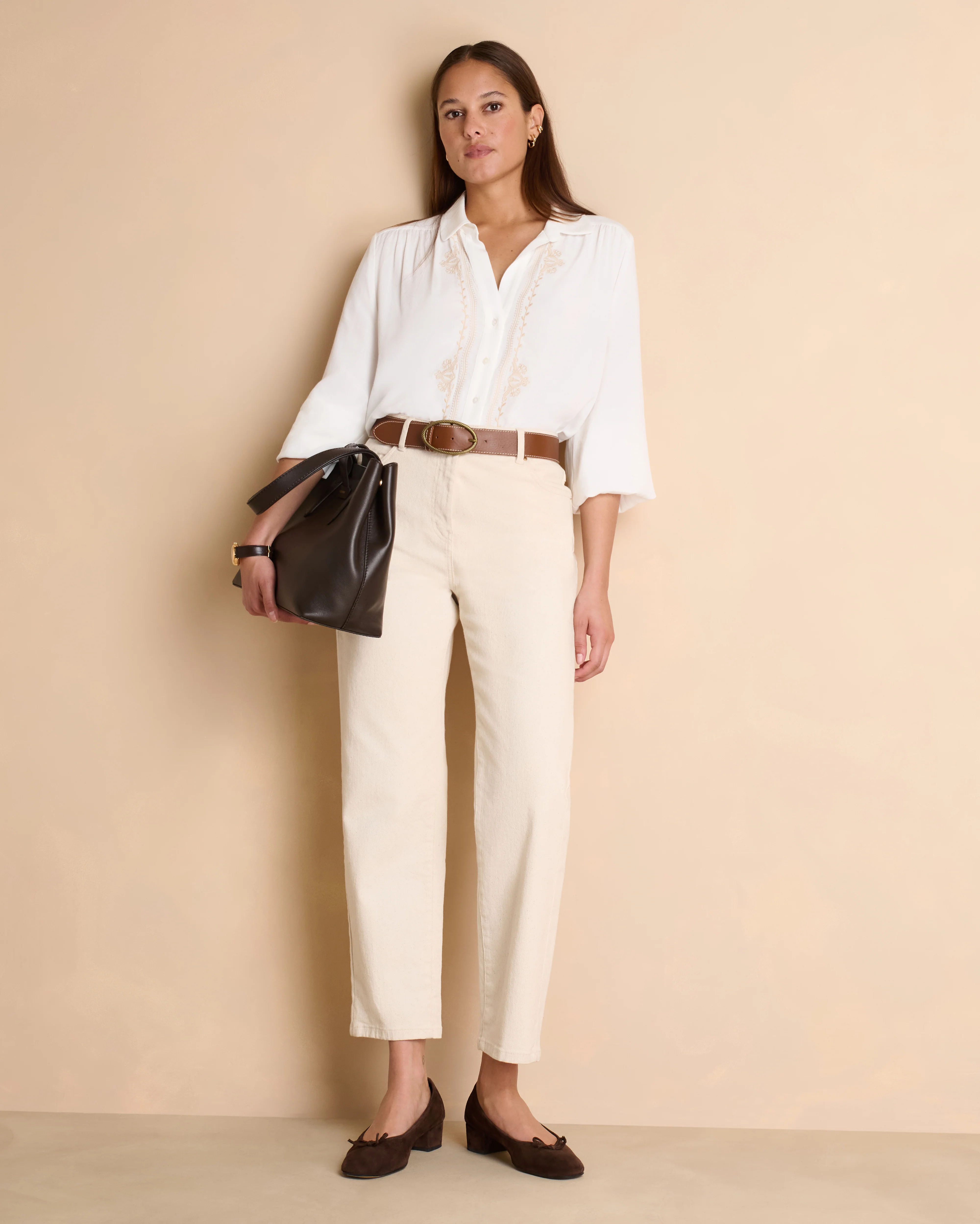 Pantalon beige coupe mom POMME/14071/007
