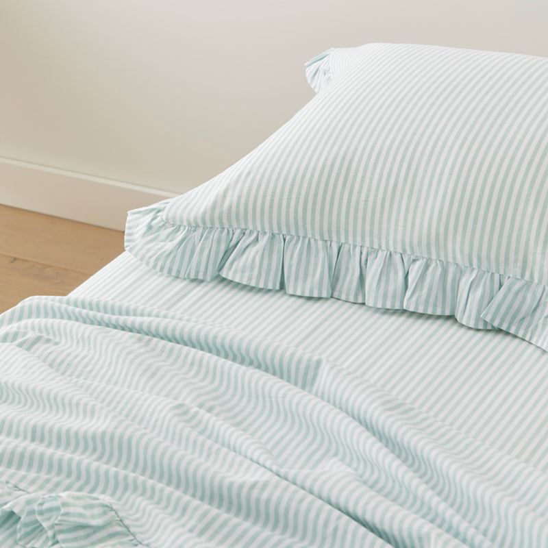 Ruffle Mint Blue Stripe Sheet Set
