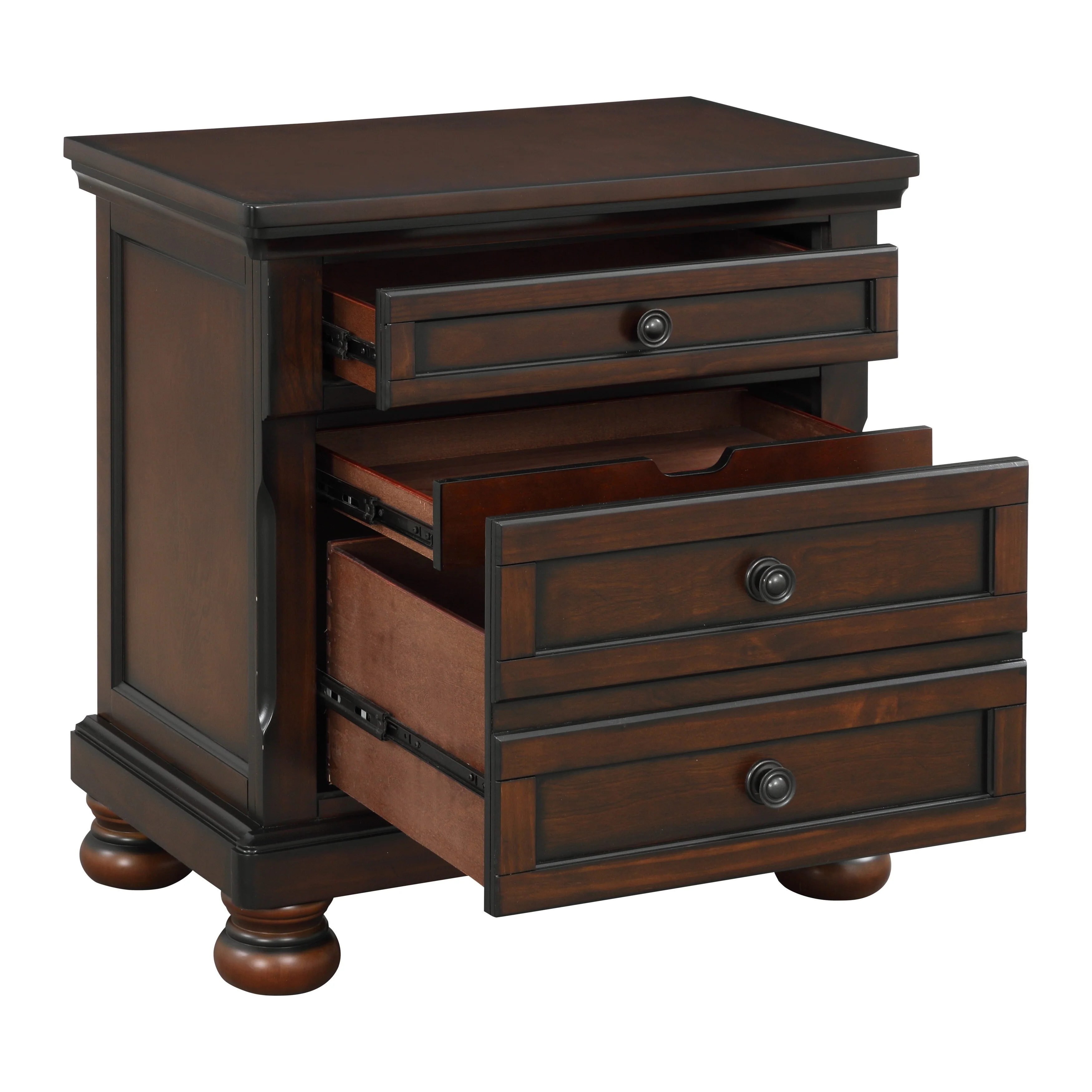 Classic Transitional Nightstand Birch Veneer Hidden Drawer Bun Feet Bedroom Furniture