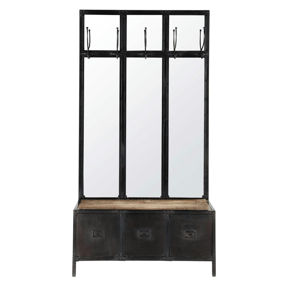 Scott - Meuble d'entrée avec miroir en métal noir