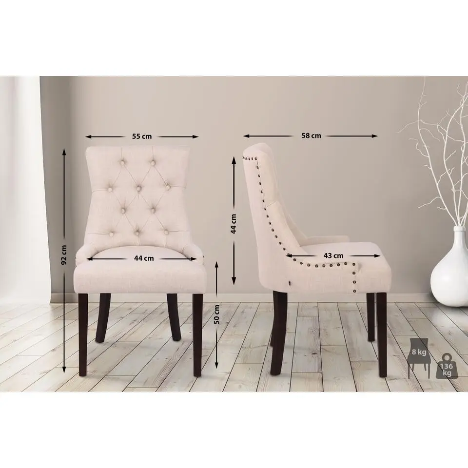 CLP Eetkamerstoel Aberdeen antiek Frame - Stof - creme