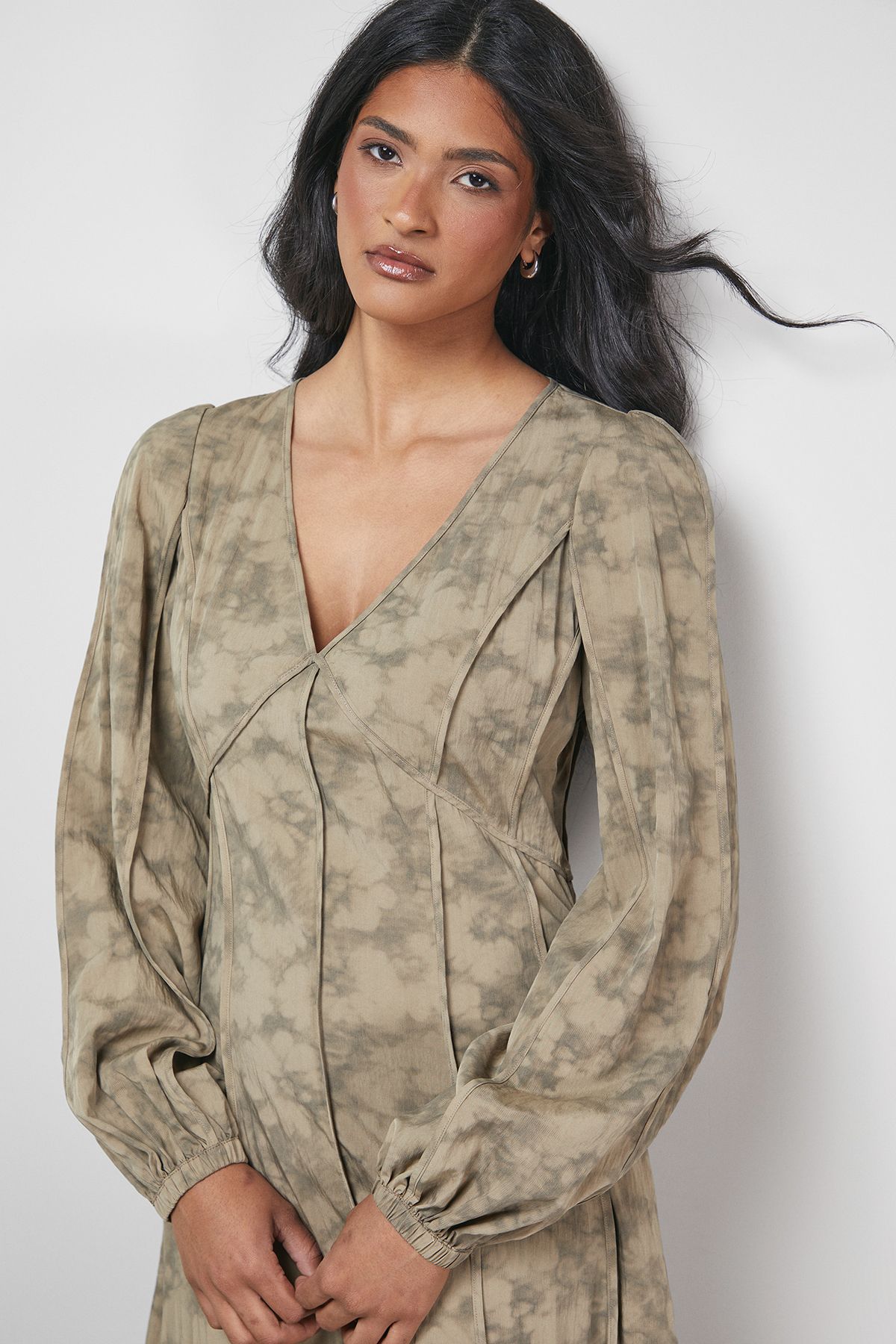 Warehouse Washed Seam Detail Plunge Neck Midi Dress