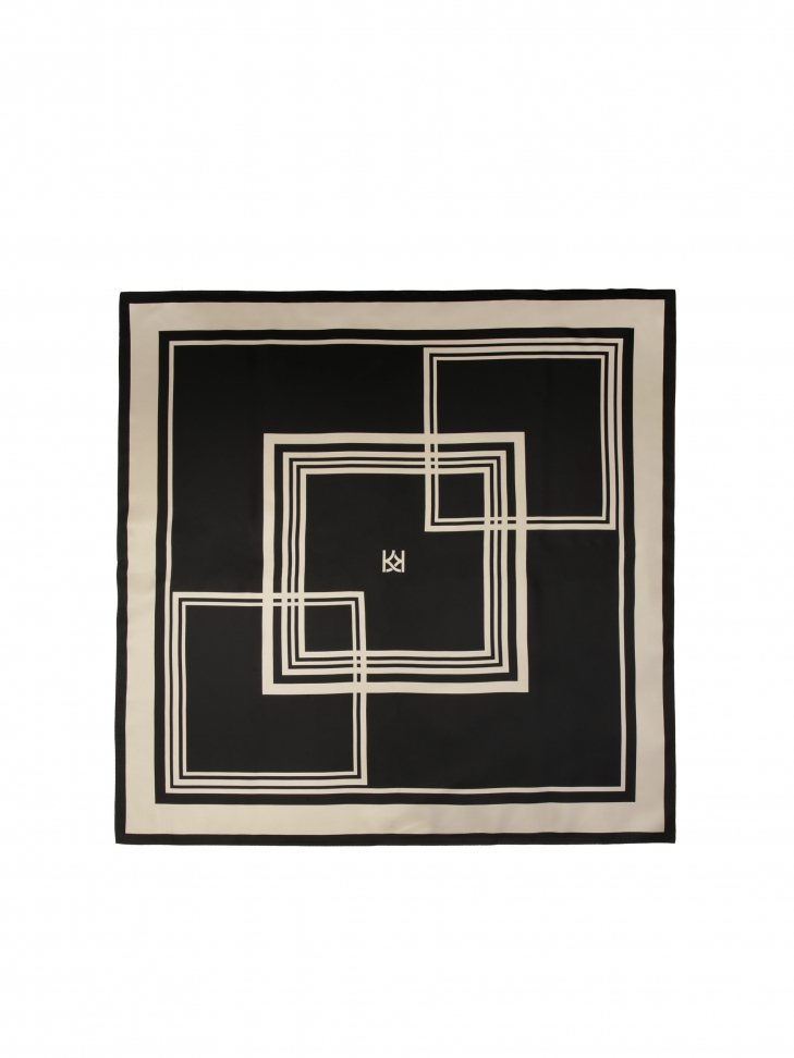 Black silk scarf with beige pattern