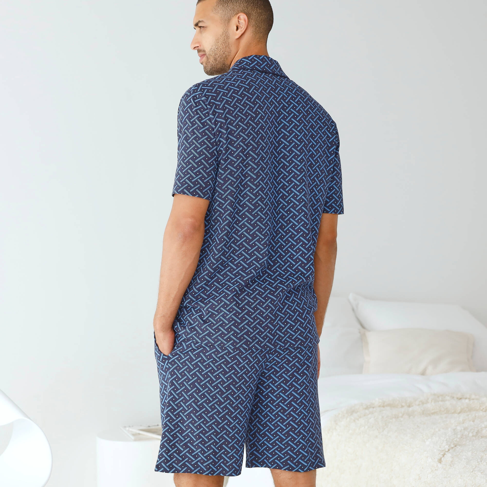 Pyjama short boutonné en maille imprimée