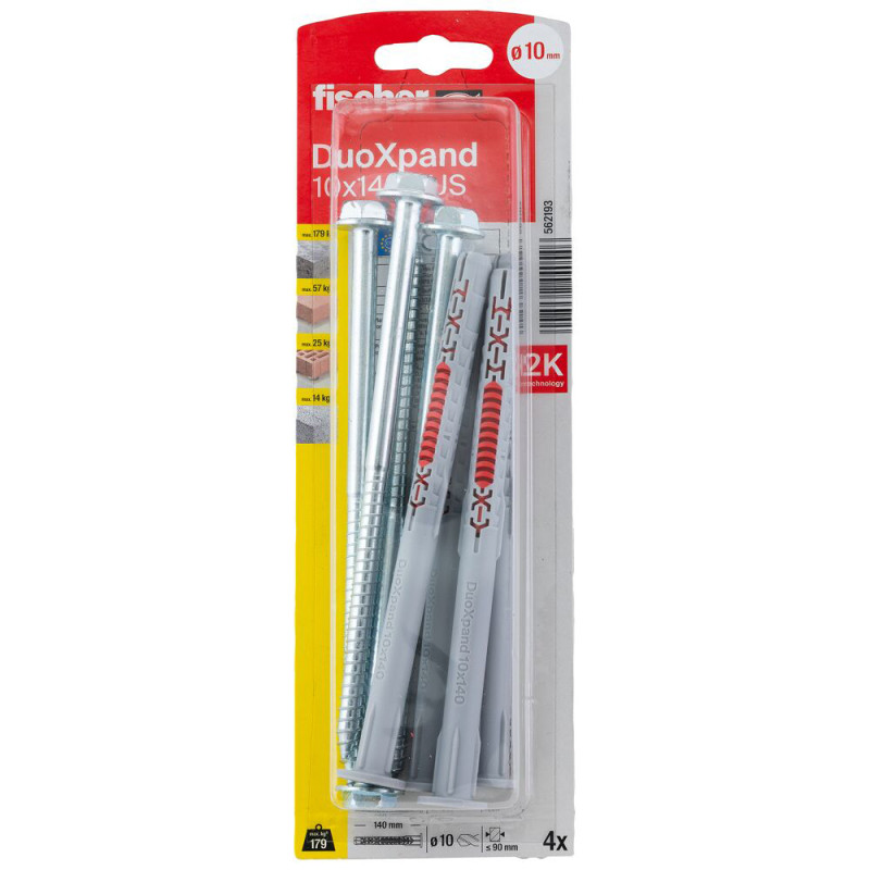 Cheville DuoXpand en nylon avec vis à tête hexagonale Ø 10 x 140 mm 4 pièces