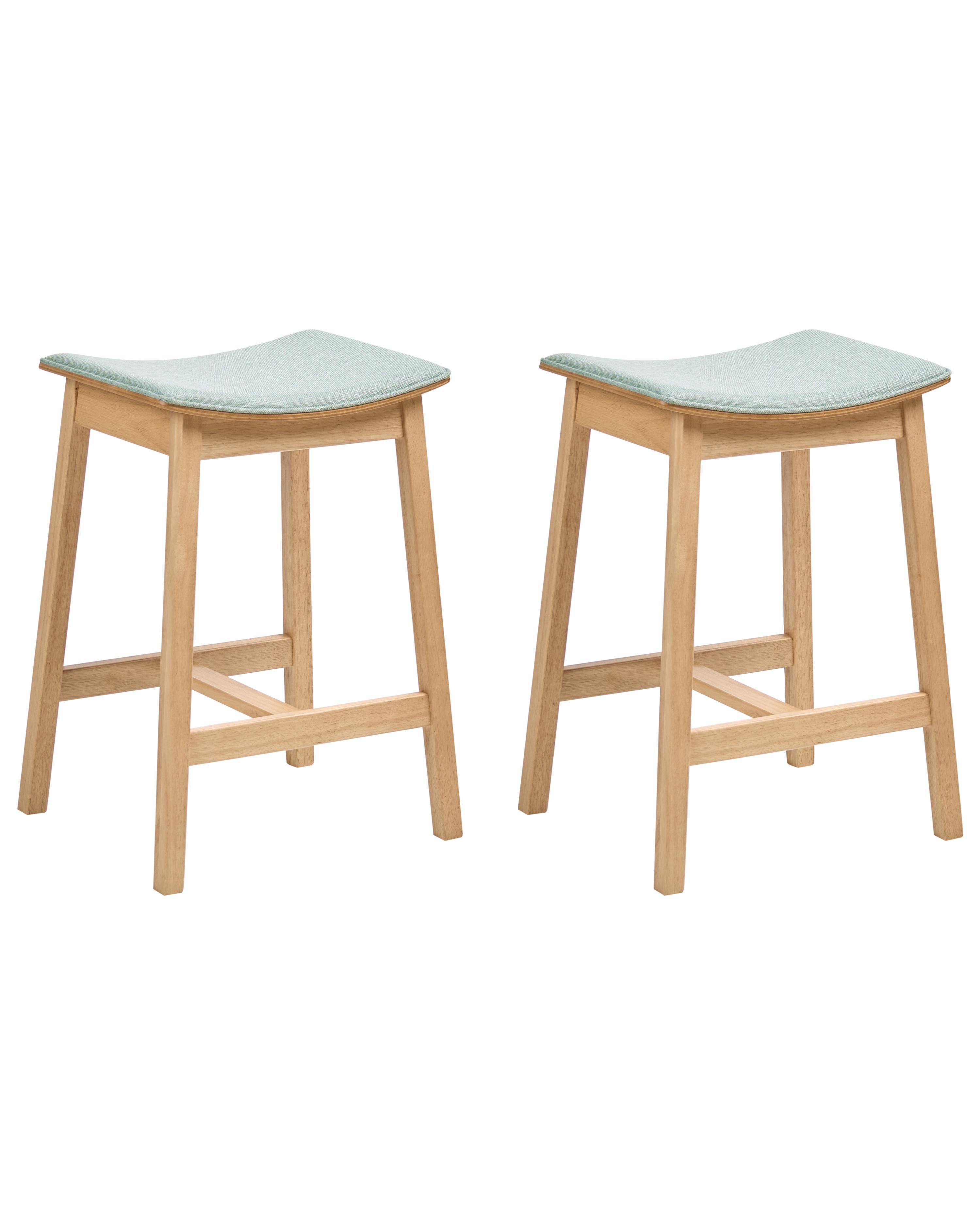 Set of 2 Bar Stools DIXON Wood Light Brown/ Mint