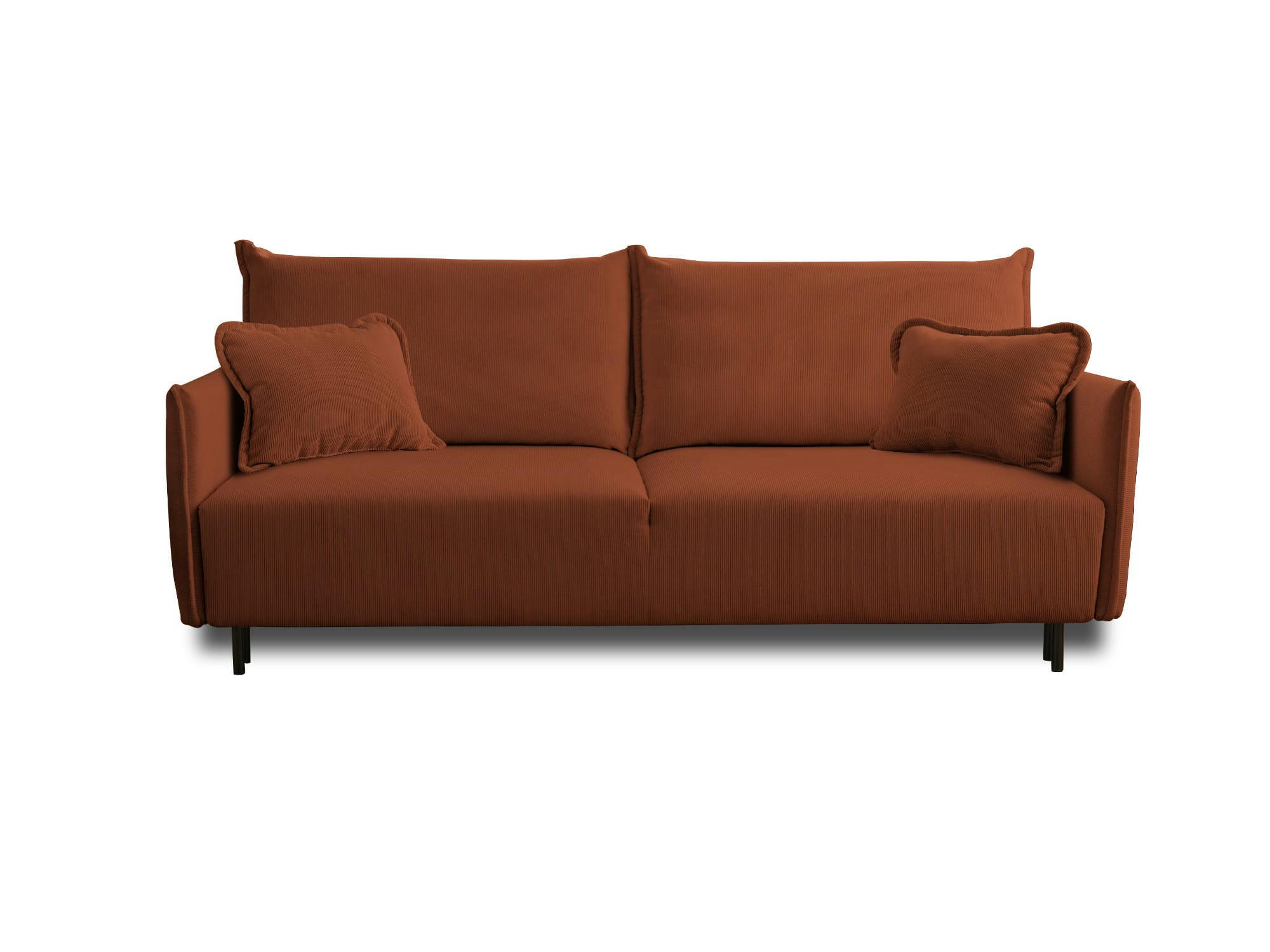 VALENTINA - Canapé droit convertible 3 places en velours côtelé rouille