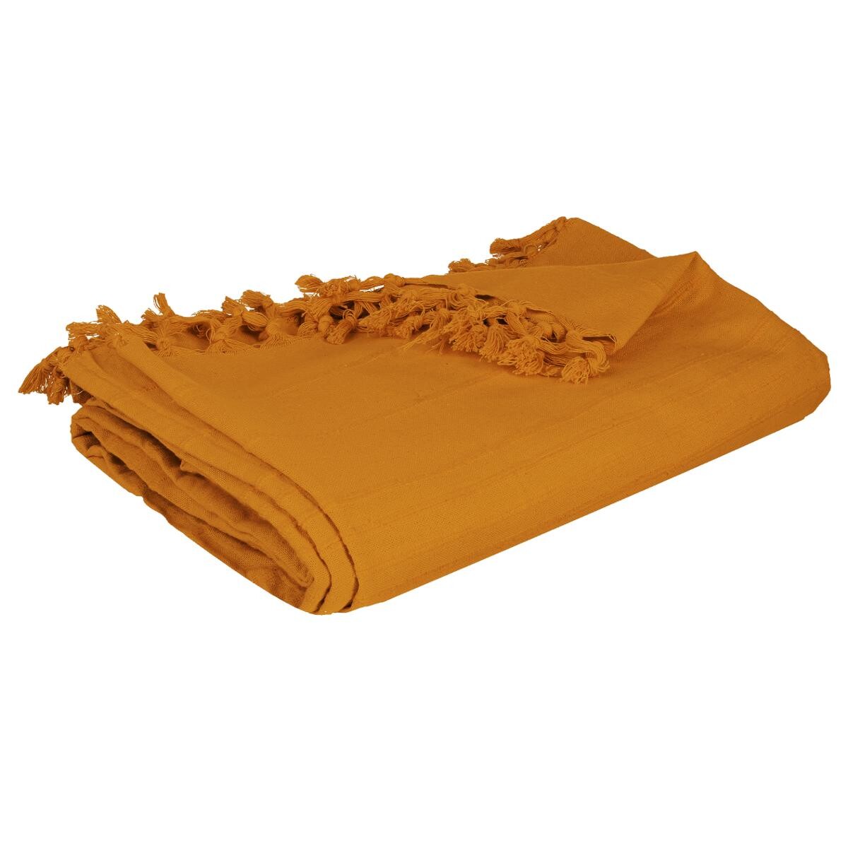 Printed bed throw, cotton Mustard yellow, 160x220 cm