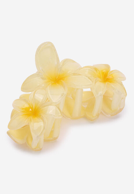 Womens Yellow Triple Tropical Flower Hair Clip