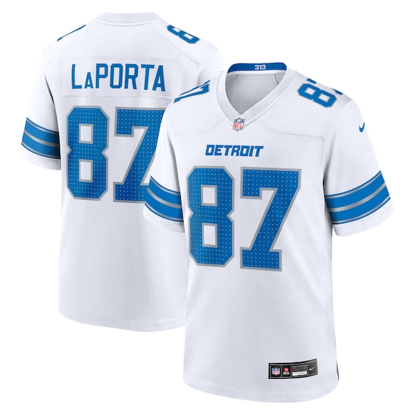 Sam LaPorta Detroit Lions Nike White Game Jersey -  White/Black/Blue