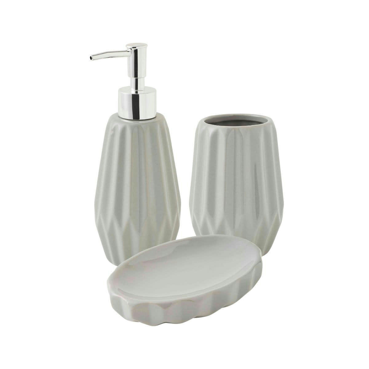 FACETTE - Set de salle de bain 3 pièces en céramique gris