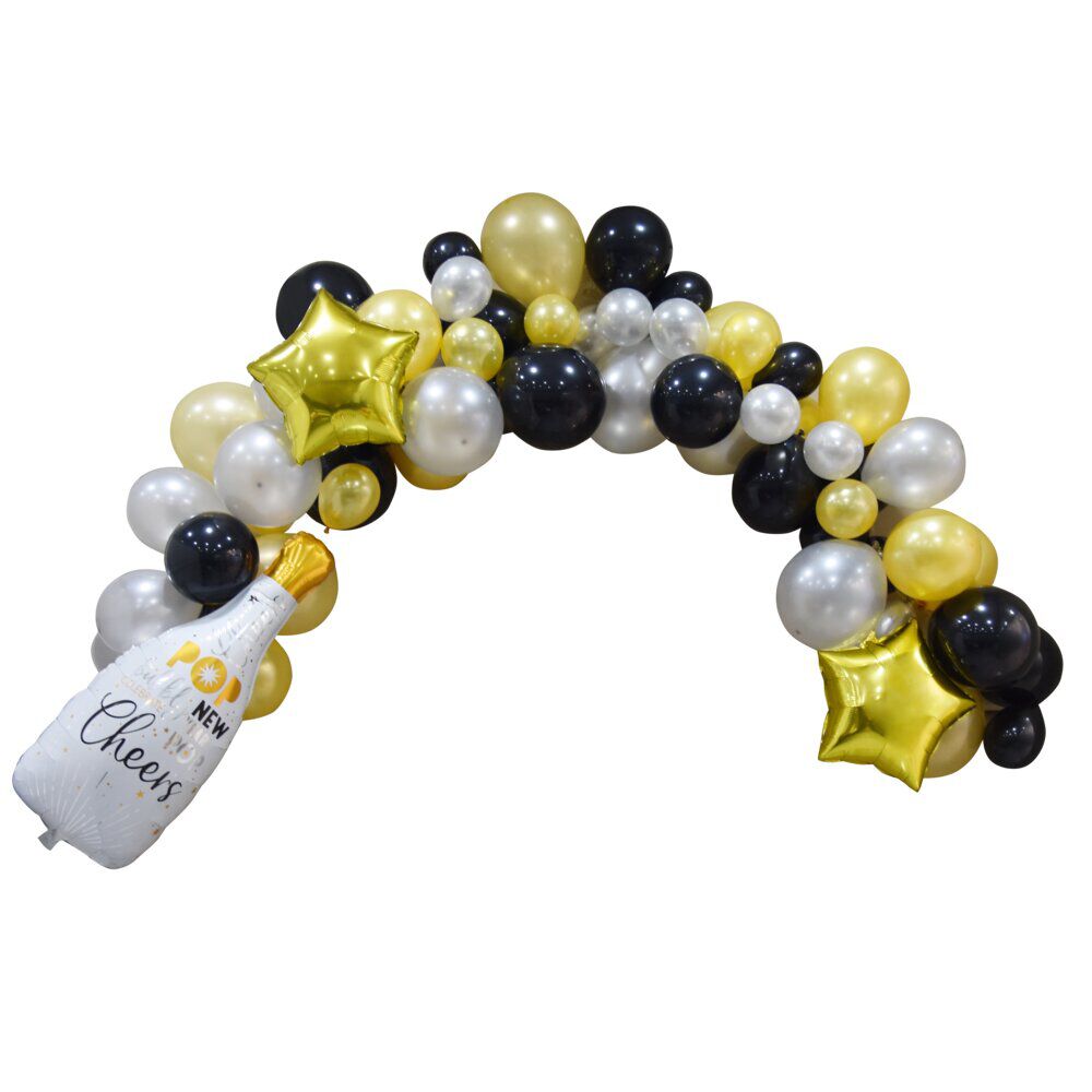Kit arche de ballons noir doré argenté 5m