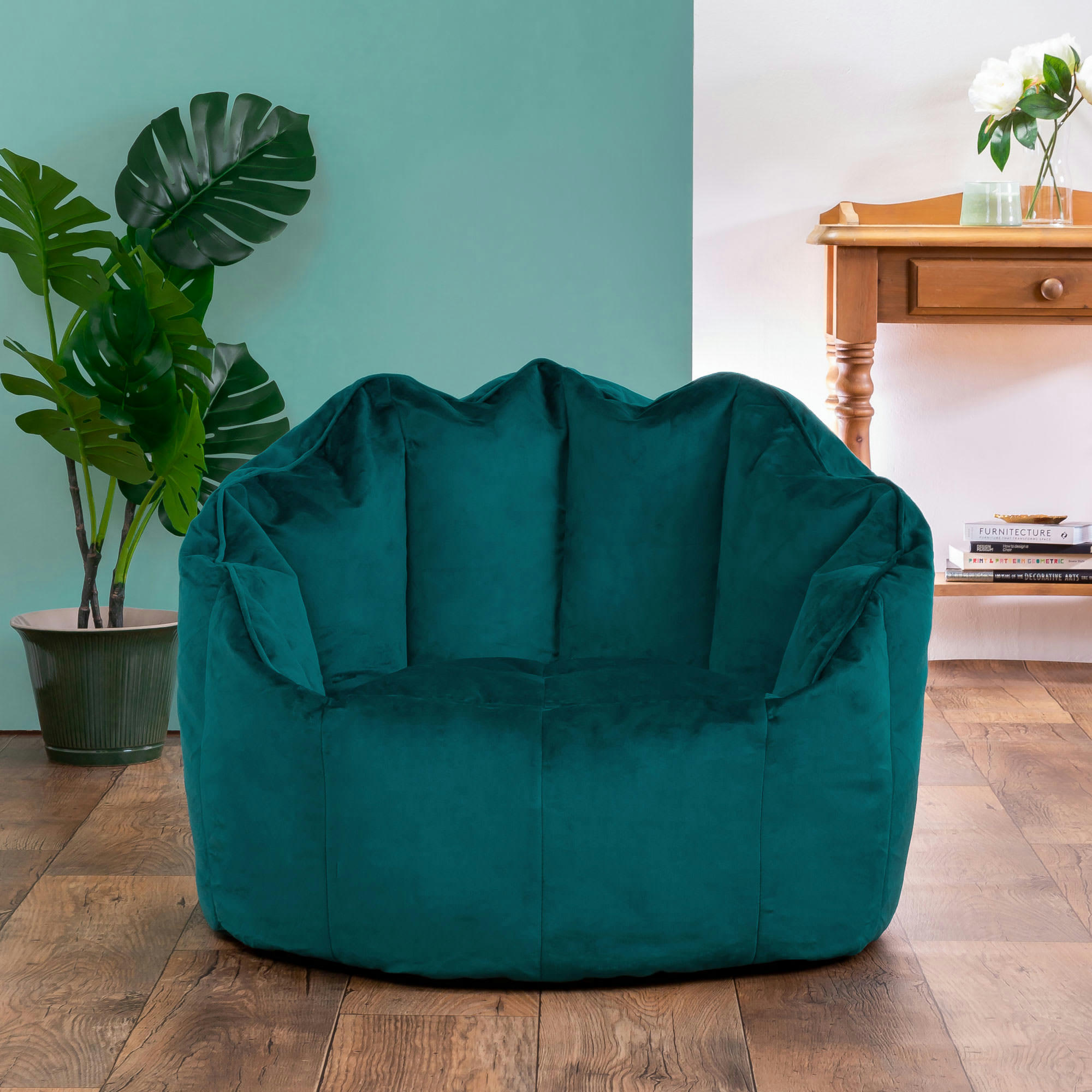 SIRENA - Pouf fauteuil velours bleu canard