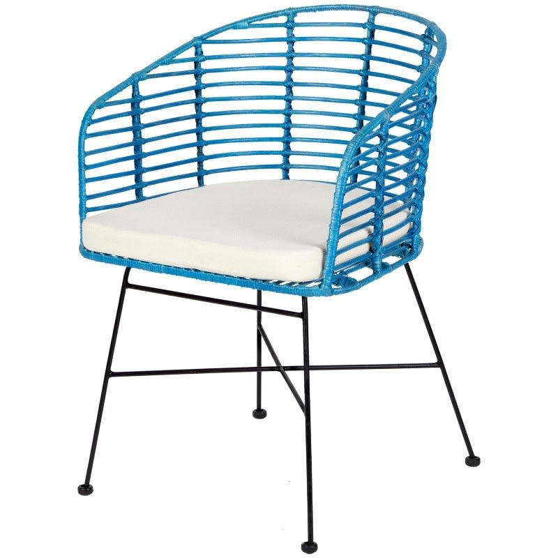 YANIS - Chaise en rotin tressé bleu et métal