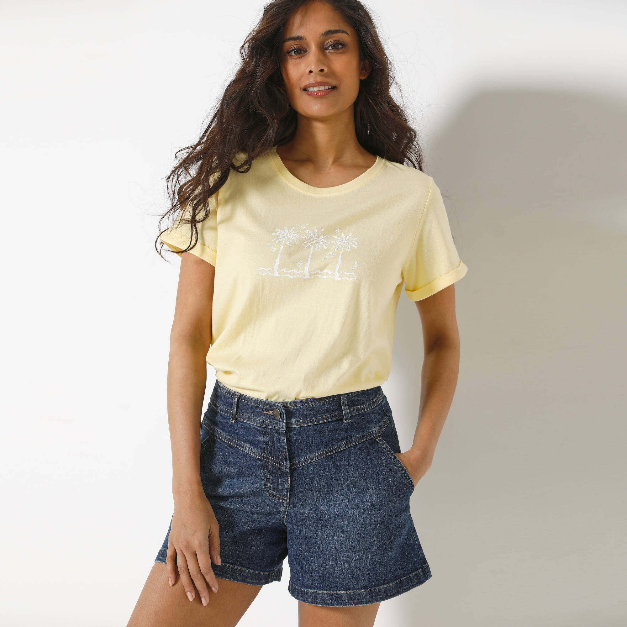 T-shirt manches courtes, imprimé palmiers devant