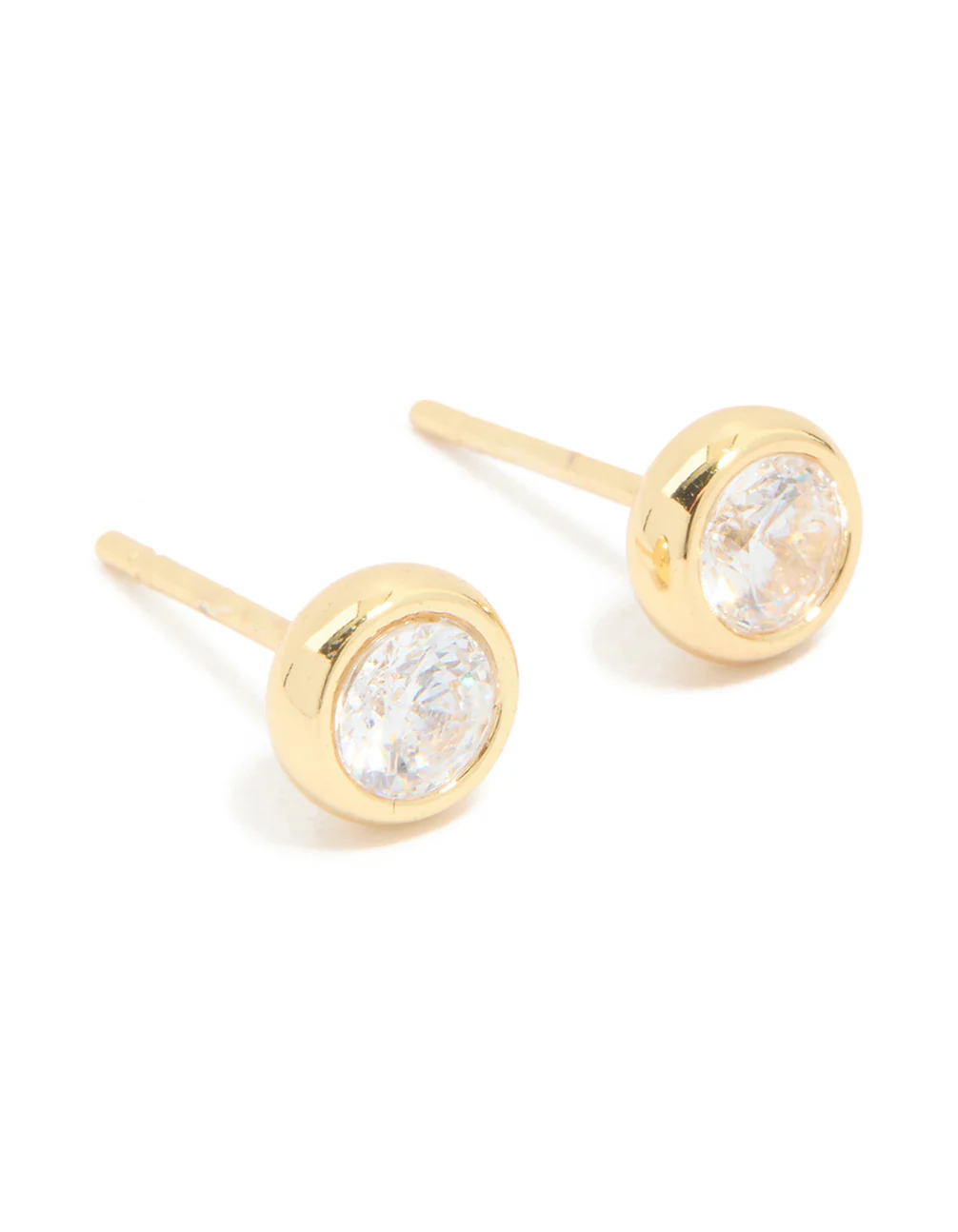 Waterproof Gold Plated Stainless Steel Cubic Zirconia April Bezel Set Stud Earrings