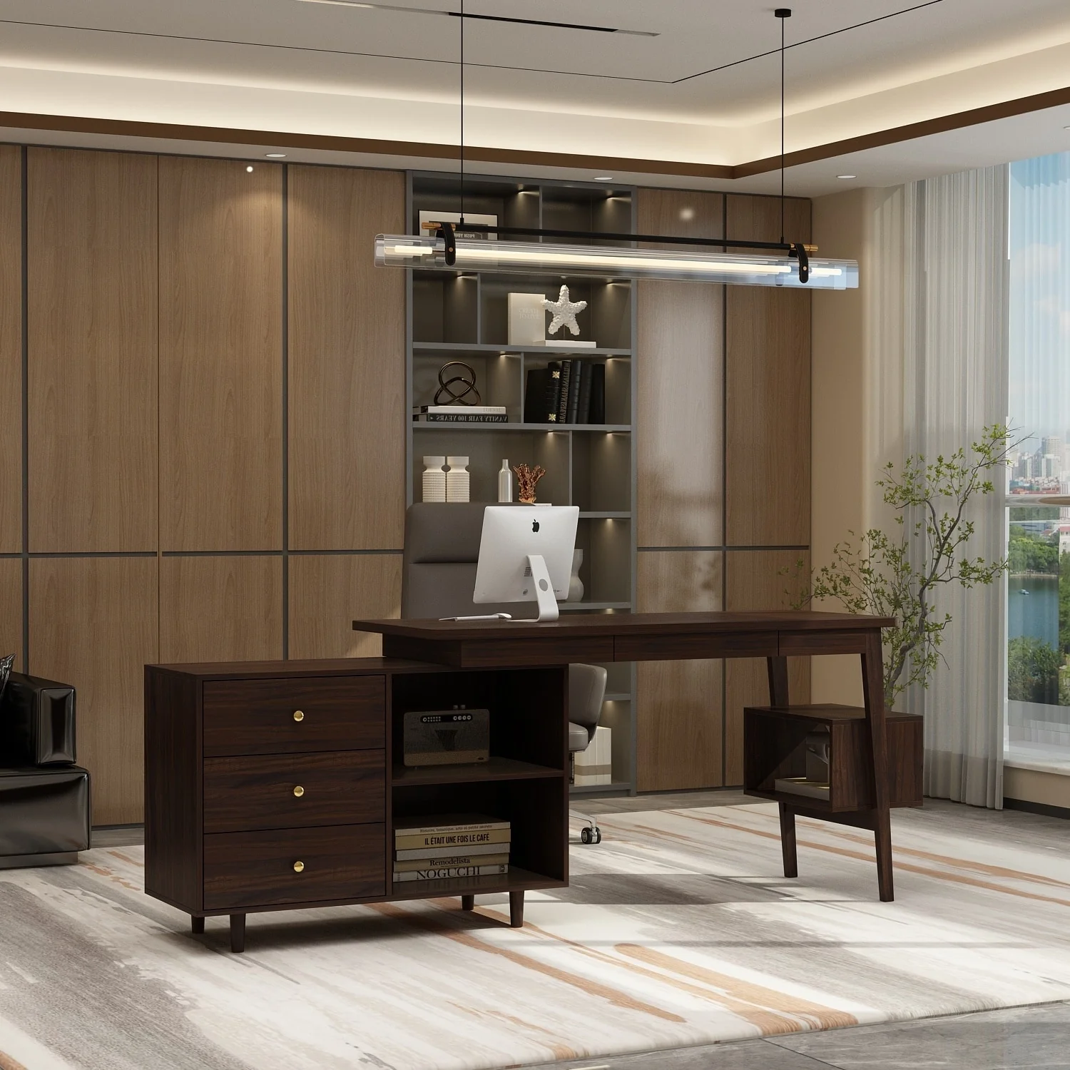 L-Shaped Computer Desk Storage Cabinet Large Executive Office Desk